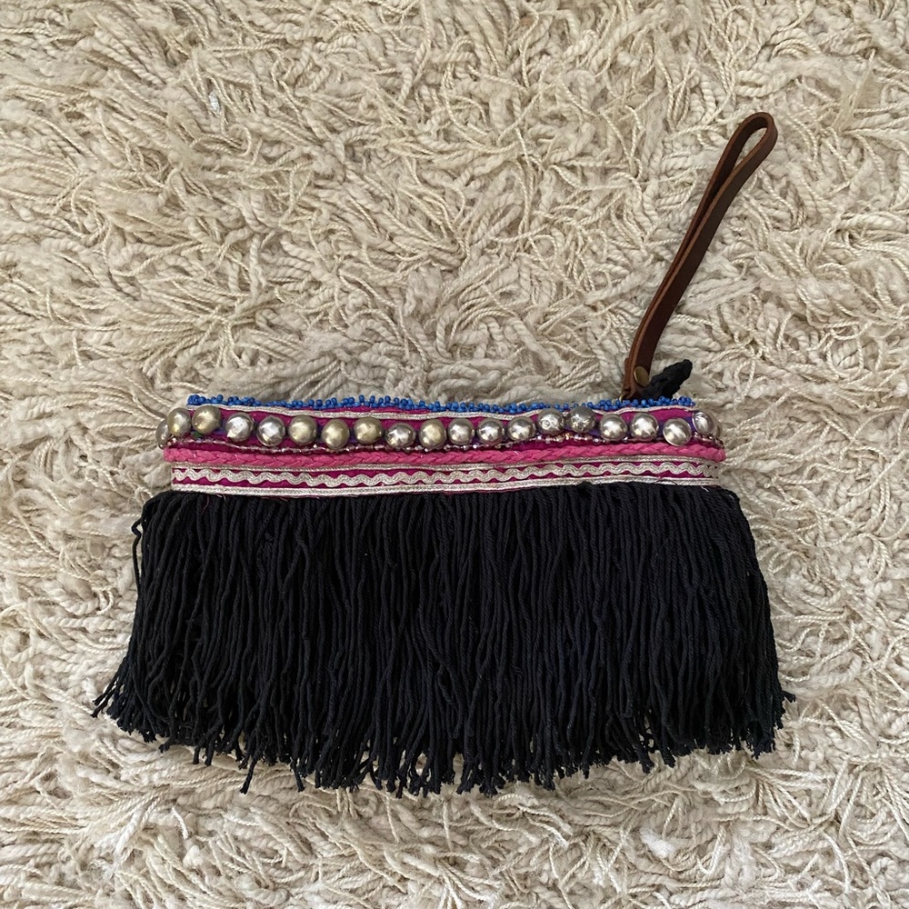 Elliot Mann clutch bag with Fringed